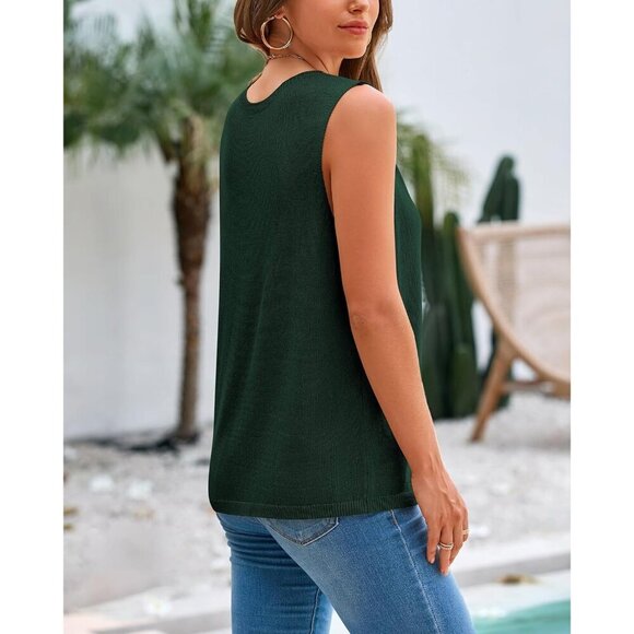 🆕Btfbm Women Green Sleeveless Neck Ribbed Knit Lightweight Pullover Sweaters - Picture 3 of 9